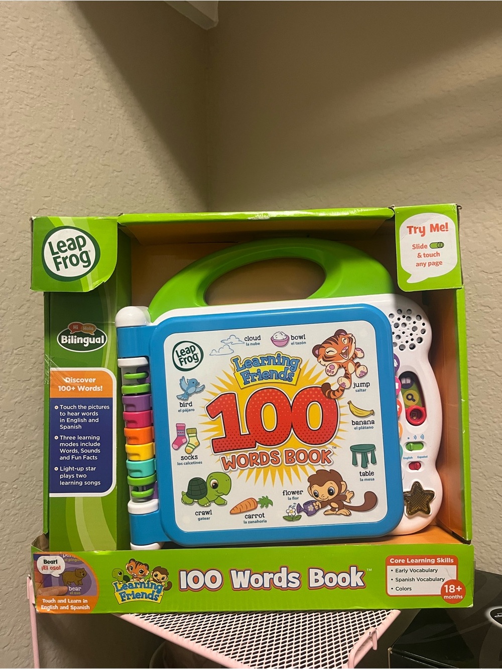 Leap Frog Learning Friends 100 Words Book - Green/Blue Bilingual 9.4 x 9.2 in